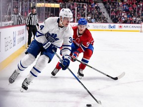 Toronto Maple Leafs centre Auston Matthews carries the puck against the Montreal Canadiens on Nov 18.