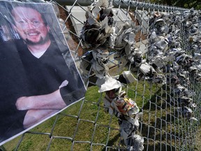 A memorial outside Shaw Middle School at Garnet-Patterson in Washington, D.C., for principal Brian Betts.