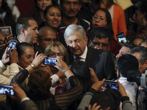 Presidential hopeful Andres Manuel Lopez Obrador arrives at the National Auditorium in Mexico City, Monday, Nov. 20, 2017. Mexico will choose a new president in July 2018. (AP Photo / Marco Ugarte)