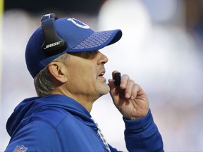 Indianapolis Colts head coach Chuck Pagano watches the first half of an NFL football game against the Tennessee Titans, Sunday, Nov. 26, 2017, in Indianapolis. (AP Photo/Michael Conroy)
