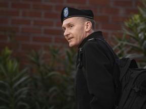 Army judge Col. Jeffery Nance arrives at the Fort Bragg courtroom facility for Army Sgt. Bowe Bergdahl's sentencing hearing on Tuesday, Oct. 31, 2017, on Fort Bragg, N.C. Bergdahl, who walked off his base in Afghanistan in 2009 and was held by the Taliban for five years, pleaded guilty to desertion and misbehavior before the enemy.   (Andrew Craft/The Fayetteville Observer via AP)