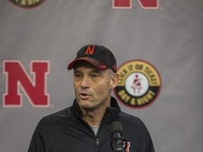 Former Nebraska head football Mike Riley speaks to the press about his time as the coach at the end of the news conference announcing his firing in Lincoln, Neb., Saturday, Nov. 25, 2017. (AP Photo/John Peterson)