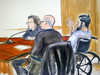 Suspect Sayfullo Saipov, right, in a New York court during his arraignment on federal terrorism charges, Nov. 1, 2017.