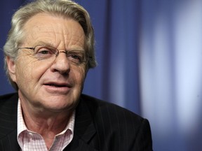 FILE - This April 15, 2010 file photo shows talk show host Jerry Springer in New York.  The former Cincinnati mayor has decided to stay out of the 2018 Ohio governor's race. Springer announced his decision in his weekly podcast Wednesday, Nov. 29, 2017  in northern Kentucky.  (AP Photo/Richard Drew, File)