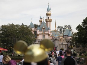 FILE - This Jan. 22, 2015 file photo shows Sleeping Beauty's Castle at the Disneyland theme park in Anaheim, Calif. In response to a Los Angeles Times series about the relationship between the Walt Disney Co. and the city of Anaheim, the company is barring the paper from advance screenings of its films. The paper ran a two-part series in late September 2017 looking into what it characterized as a complicated and increasingly tense relationship between the city and the Disneyland Resort. (AP Photo/Jae C. Hong, File)