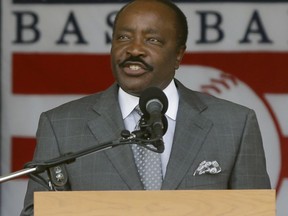 FILE - In this July 28, 2013, file photo, Baseball Hall of Famer Joe Morgan speaks during ceremonies in Cooperstown, N.Y. Joe Morgan is urging voters to keep "known steroid users" out of Cooperstown. A day after the Hall revealed its 33-man ballot for the 2018 class, the 74-year-old Morgan argued against the inclusion of players implicated during baseball's steroid era in a letter to voters with the Baseball Writers' Association of America. The letter was sent Tuesday, Nov. 21, 2017, using a Hall email address. (AP Photo/Mike Groll, File)