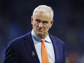 FILE - In this Nov. 12, 2017, file photo, Cleveland Browns owner Jimmy Haslam watches before an NFL football game against the Detroit Lions in Detroit. Federal agents used a Pilot Flying J employee to try to get Jimmy Haslam to make incriminating comments on the telephone, but court testimony suggests Haslam was aware he was making the call at their behest. Former sales executive Brian Mosher testified Tuesday, Nov. 28, that federal agents had him call Haslam to say "Jimmy, we've been caught." Mosher says Haslam responded with: "I understand there are some folks at your house," and then handed off the phone to a lawyer. (AP Photo/Paul Sancya, File)