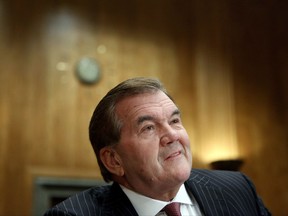 FILE - In this Oct. 22, 2009, file photo, former Homeland Security Secretary Tom Ridge testifies on Capitol Hill in Washington, before the Senate Homeland Security and Governmental Affairs Committee hearing on policy czars. Ridge was in critical condition Thursday, Nov. 16, 2017, after undergoing an emergency heart procedure at a hospital in Austin. (AP Photo/Haraz N. Ghanbari, File)