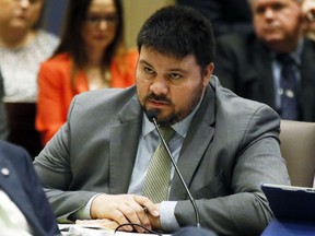 FILE - In this Feb. 22, 2017, file photo, state Sen. Ralph Shortey, R-Oklahoma City, speaks during a Senate committee meeting in Oklahoma City. Shortey, a former Oklahoma state senator accused of engaging in child prostitution and pornography, pleaded guilty Thursday, Nov. 30, 2017, to a federal charge of child sex trafficking.  (AP Photo/Sue Ogrocki, File)