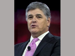 FILE - In this March 4, 2016 file photo, Sean Hannity of Fox News appears at the Conservative Political Action Conference (CPAC) in National Harbor, Md. Hannity has put Republican U.S. Senate candidate Roy Moore on notice: explain "inconsistencies" in his response to allegations of child molestation or exit the Alabama race. Hannity, on his show Tuesday, Nov. 14, 2017, gave Moore 24 hours. "We deserve answers _ consistent answers _ and truth," he said. (AP Photo/Carolyn Kaster, File)