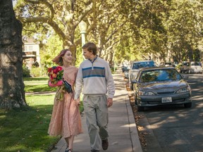 This image released by A24 Films shows Saoirse Ronan, left, and Lucas Hedges in a scene from "Lady Bird." The film, directed by Greta Gerwig, was named best picture by the New York Film Critics Circle Awards on Thursday, Nov. 30. (Merie Wallace/A24 via AP)
