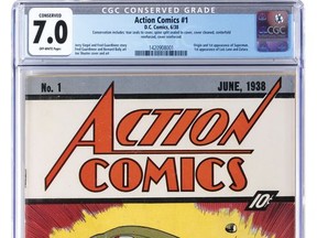 This image released by Profiles in History shows a June 1938 Action Comics #1 issue, one of many Superman items up for auction on Dec. 19 in Los Angeles. (Profiles in History via AP)
