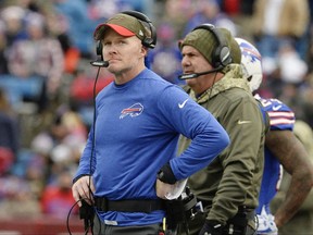Buffalo Bills head coach Sean McDermott watches his team play during the second half of an NFL football game against the New Orleans Saints Sunday, Nov. 12, 2017, in Orchard Park, N.Y. (AP Photo/Adrian Kraus)