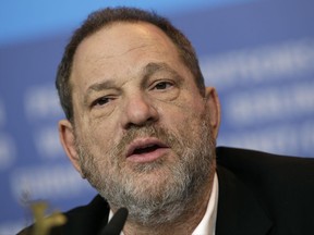 In this Feb. 9, 2015 file photo, Harvey Weinstein speaks during a press conference for the film "Woman in Gold" at the 2015 Berlinale Film Festival in Berlin.