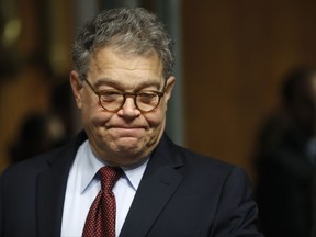 FILE - In this July 12, 2017, file photo, Senate Judiciary Committee member Sen. Al Franken, D-Minn., arrives on Capitol Hill in Washington. Two women are alleging, Wednesday, Nov. 22, 2017, that Franken touched their buttocks during events for his first campaign for Senate. The women spoke to Huffington Post on condition of anonymity. The women said the events were in Minneapolis in 2007 and 2008. Franken said in a statement, "It's difficult to respond to anonymous accusers, and I don't remember those campaign events." (AP Photo/Pablo Martinez Monsivais, File)