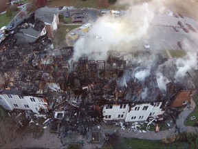 This photo provided by the Bureau of Alcohol, Tobacco, Firearms and Explosives shows an aerial of Barclay Friends Senior Living Community in West Chester, Pa., Friday, Nov. 17, 2017. Authorities struggled Friday to account for the whereabouts of all the residents of a Pennsylvania senior living community after a massive blaze tore through their complex during the middle of the night, injuring nearly 30 and leading to a chaotic evacuation. (ATF via AP)