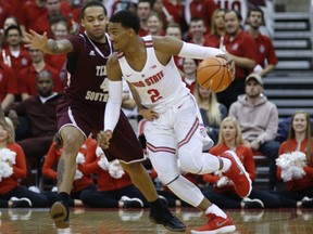 Ohio State's Musa Jallow, right, tries to dribble around Texas Southern's Kevin Scott during the first half of an NCAA college basketball game Thursday, Nov. 16, 2017, in Columbus, Ohio. (AP Photo/Jay LaPrete)