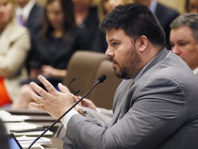 Oklahoma state Sen. Ralph Shortey speaks during a Senate committee meeting in Oklahoma City on Feb. 22, 2017. The Oklahoma Senate has reached a plea deal with federal prosecutors after an investigation that involved child pornography and a rendezvous with a 17-year-old boy.