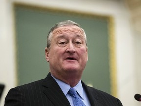 Philadelphia Mayor Jim Kenney speaks at City Hall in Philadelphia, Thursday, Nov. 2, 2017. Kenney on Thursday called for the panel that governs the city's schools to be dissolved and replaced by mayor-appointed board. (AP Photo/Matt Rourke)