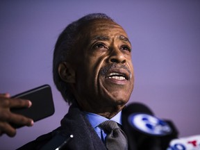 The Rev. Al Sharpton speaks with members of the media after visiting with rapper Meek Mill at the state correctional institution in Chester, Pa., Monday, Nov. 27, 2017. Mill was sentenced to serve two to four years in prison for violating probation in a nearly decade-old gun and drug case. (AP Photo/Matt Rourke)