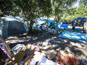 A homeless camp in Maple Ridge, B.C., on July 6, 2017.