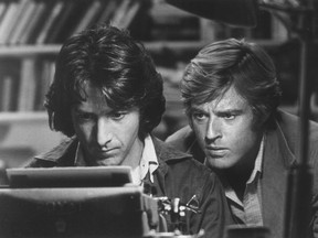 Dustin Hoffman, left, portrays Carl Bernstein, the famous Washington Post reporter, along side Robert Redford in the movie All the President's Men