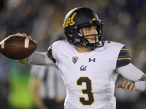 California quarterback Ross Bowers throws a pass during the first half of an NCAA college football game against UCLA, Friday, Nov. 24, 2017, in Los Angeles. (AP Photo/Mark J. Terrill)