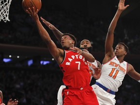 Toronto Raptors guard Kyle Lowry attempts a layup against the New York Knicks on Nov. 22.