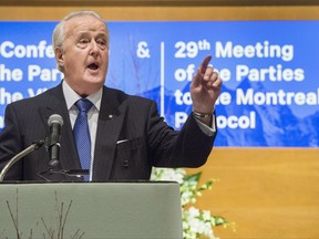 Former Prime Minister Brian Mulroney speaks to delegates to mark the 30th anniversary of the Montreal Protocol Monday, November 20, 2017 in Montreal.THE CANADIAN PRESS/Ryan Remiorz