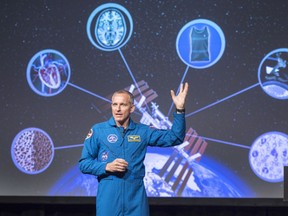Canadian astronaut David Saint-Jacques discusses his upcoming mission to the International Space Station at the Canadian Space Agency headquarters in Saint Hubert, Que. on Wednesday, November 29, 2017. THE CANADIAN PRESS/Ryan Remiorz