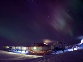 The Northern Lights over the Halley Research Station
