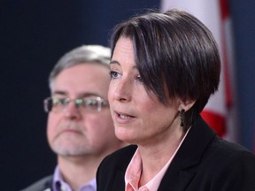 Debi Daviau, president of the Professional Institute of the Public Service of Canada, and Stephane Aubry, vice president of the Professional Institute of the Public Service of Canada, hold a press conference about the Phoenix pay system in Ottawa on Tuesday Nov. 14, 2017. One of the country's biggest civil service unions is calling on the Trudeau Liberals to scrap the trouble-plagued civil service pay system and start over from scratch. THE CANADIAN PRESS/Sean Kilpatrick