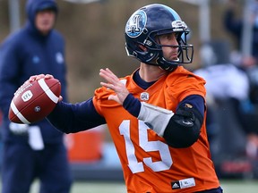 Argonauts quarterback Ricky Ray sets up to pass during practice in advance of the CFL East final, in which Toronto will play host to the Saskatchewan Roughriders on Sunday.