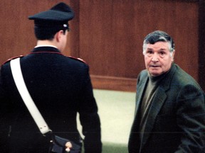 Mafia boss Salvatore "Toto" Riina during his trial at the high security prison Ucciardone in Palermo on March 8, 1993.