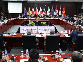 Trade ministers and delegates from the remaining members of the Trans-Pacific Partnership work toward a deal in Danang, Vietnam on Nov. 9, 2017.