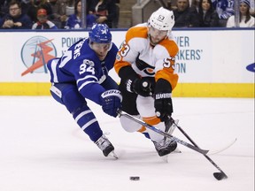 The Maple Leafs' Auston Matthews, left, regularly leads the forwards in ice time and plays in all situations.