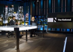 New CBC The National news anchors Ian Hanomansing, left, and Adrienne Arsenault rehearse a news cast in Toronto on Wednesday, November 1, 2017.