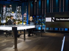 New CBC The National news anchors Ian Hanomansing, left, and Adrienne Arsenault rehearse a news cast in Toronto on Wednesday, November 1, 2017.