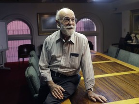 In this Tuesday, Nov. 28, 2017 photo, Joe Holcombe visits with an attorney as he waits for an interview, in San Antonio. Holcombe, who lost eight members of his family in a shooting that killed more than two dozen people at a Texas church including his son Bryan, filed a claim on Tuesday against the U.S. Air Force, alleging the agency's failure to report the criminal history of the gunman to an FBI database used to check the backgrounds of gun buyers helped cause his loved one's death. (AP Photo/Eric Gay)