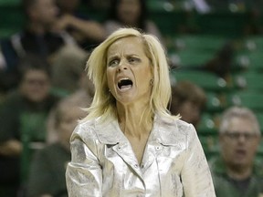 Baylor coach Kim Mulkey shouts to her team during the second half of an NCAA college basketball game against Central Arkansas on Tuesday, Nov. 14, 2017, in Waco, Texas. (AP Photo/Tony Gutierrez)