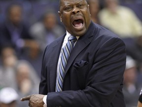 Georgetown head coach Patrick Ewing yells during the first half of an NCAA college basketball game against Jacksonville, Sunday, Nov. 12, 2017, in Washington. (AP Photo/Nick Wass)