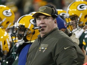 Green Bay Packers head coach Mike McCarthy watches during the second half of an NFL football game against the Detroit Lions Monday, Nov. 6, 2017, in Green Bay, Wis. (AP Photo/Mike Roemer)