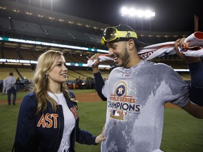 Houston Astros shortstop Carlos Correa proposed to his girlfriend, Daniella Rodriguez, after winning the World Series on Nov. 1.