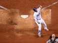 Joc Pedersen celebrates his home run in Game 6 of the World Series on Oct. 31.