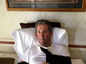 Manitoba Premier Brian Pallister recovers in a hotel in New Mexico in a handout photo provided by the Manitoba government. Pallister has been injured while hiking in New Mexico.A government statement says the premier was hiking in the Gila Wilderness when he had a serious fall. THE CANADIAN PRESS/HO-Government of Manitoba MANDATORY CREDIT
