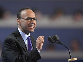 FILE - In this July 25, 2016 file photo, Rep. Luis Gutierrez, D-Ill. during the first day of the Democratic National Convention in Philadelphia.  Gutierrez will announce he is retiring and won't seek re-election next year.  (AP Photo/Mark J. Terrill)