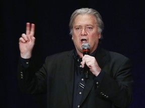 FILE - In this Oct. 17, 2017, file photo, Steve Bannon speaks at a campaign rally for Arizona Senate candidate Kelli Ward in Scottsdale, Ariz. Bannon and a political organization he's linked to have plunged into Senate races in their drive to oust establishment Republican politicians. Will he do the same in the House? A close associate says President Donald Trump's former top strategist has no such plans, but Bannon has House GOP incumbents looking over their shoulders anyway. (AP Photo/Ross D. Franklin, File)