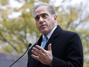 In this Nov. 9, 2017, photo, Veterans Affairs Secretary David Shulkin speaks during the U.S. World War I Centennial Commission ceremonial groundbreaking for the National World War I Memorial at Pershing Park in Washington. President Donald Trump is pointing to big achievements in advance of Veterans Day on his promise to fix the Veterans Affairs Department. While the VA has made some strides under the leadership of  Shulkin, a holdover from the Obama administration who began work on several of the changes before Trump took office, a White House fact sheet doesn't tell the full story. (AP Photo/Jacquelyn Martin)