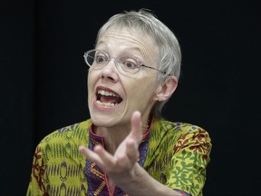 Sidney Jones, director of the Jakarta-based Institute for Policy Analysis of Conflict, gestures as she answers questions from members of the Foreign Correspondents Association of the Philippines at the financial district of Makati, in metropolitan Manila, Philippines, Wednesday, Nov. 8, 2017. Jones, a terrorism expert, says revenge bombings and possible attacks on Philippine embassies can come next after the government declared victory over Islamic State aligned militants who laid siege on southern Marawi city, but the biggest risk lies in further radicalization, with slain militants' children and younger siblings likely to emerge as a new generation of fighters. (AP Photo/Aaron Favila)