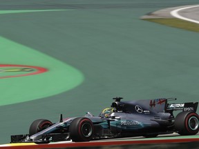 Mercedes driver Lewis Hamilton, of Britain, steers his car during the first free practice at the Interlagos race track in Sao Paulo, Brazil, Friday, Nov. 10, 2017. Brazil will stage the Formula One Grand Prix's penultimate race of the season on Sunday. (AP Photo/Andre Penner)